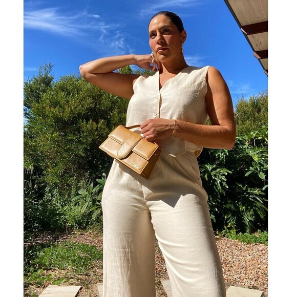 NEW Dissh Banks Butter Linen Vest Lightweight V-Neck Button Front Cream Size 4 - Picture 2 of 11